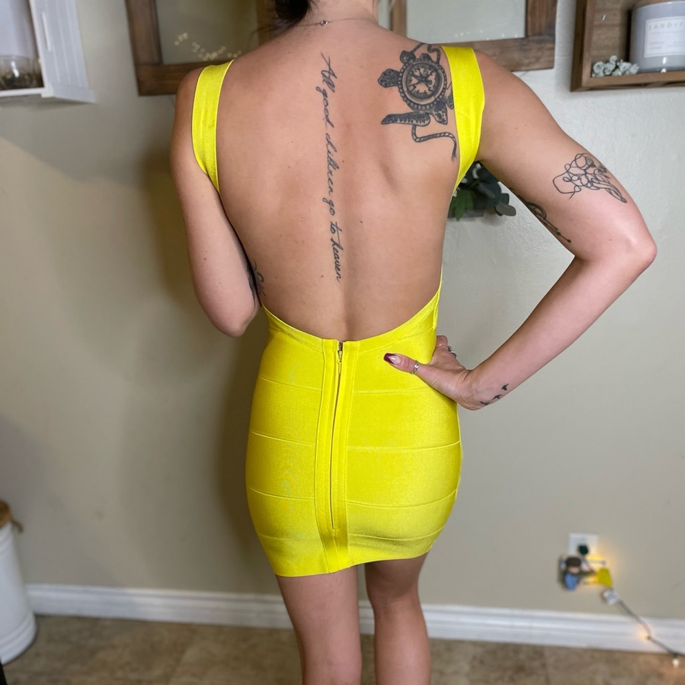 Yellow bodycon cocktail dress
